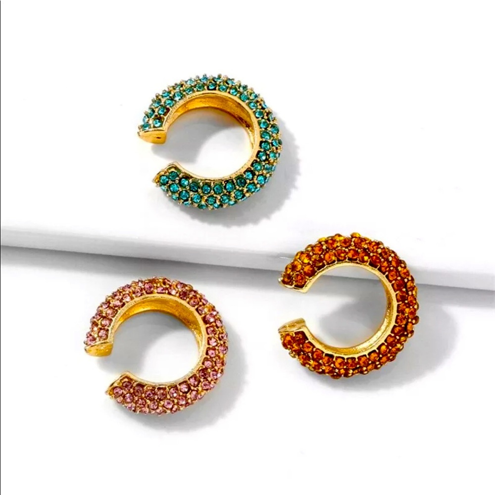 Gold-Plated Crystal Ear Cuffs in Turquoise, Pink & Orange